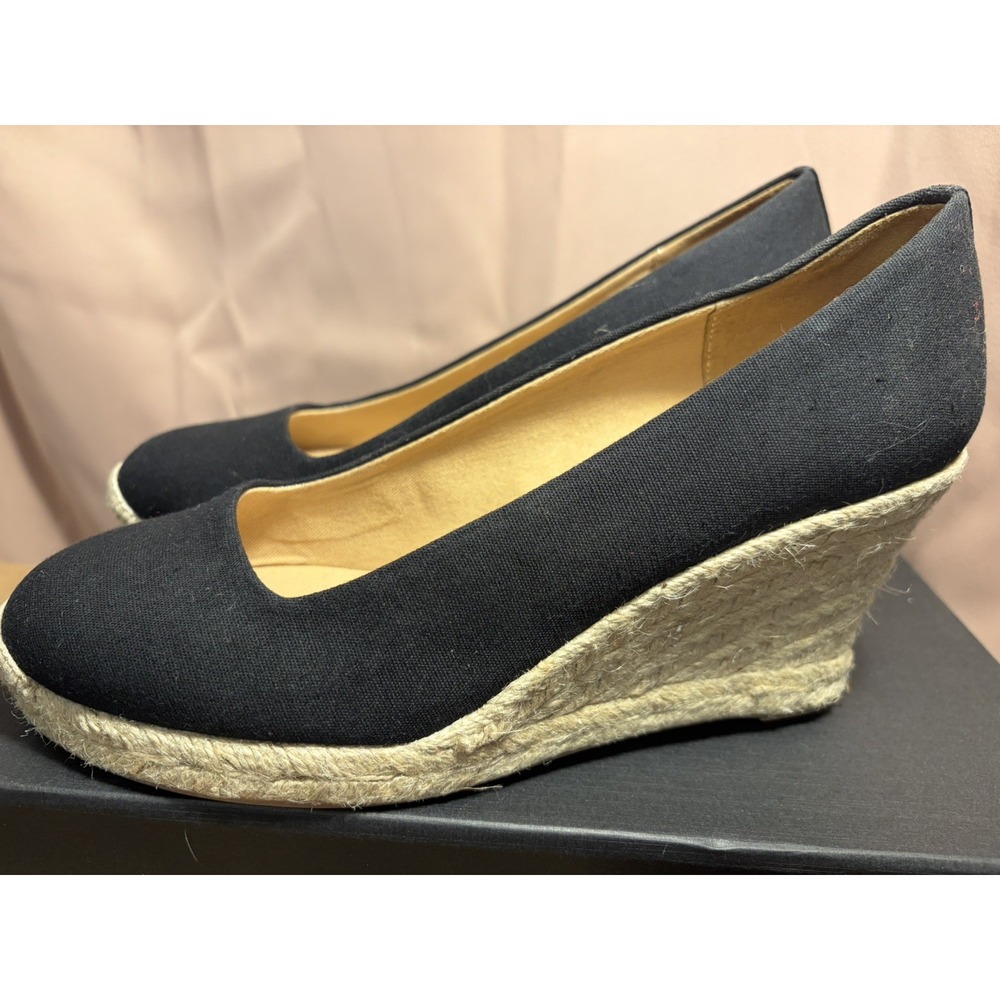 J. Crew Seville Espadrille Black Canvas Women 8 Black Jute 3" Wedge Slip On